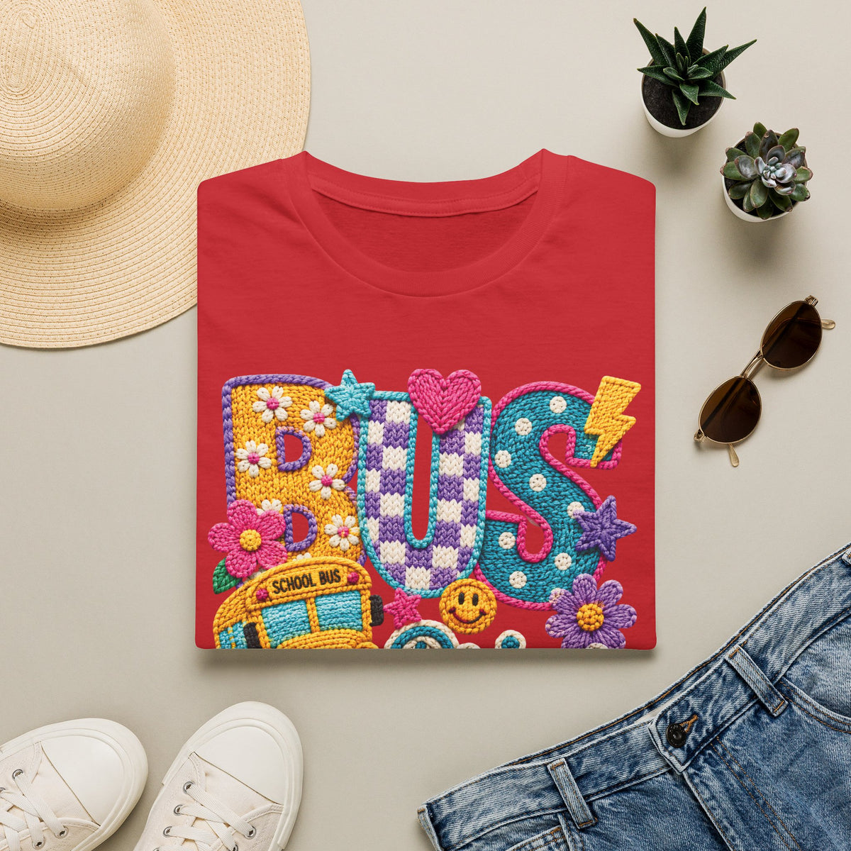 Bus Driver T-Shirt | Faux Crochet School Bus Graphic | Adult Unisex Gildan SoftStyle T-shirt