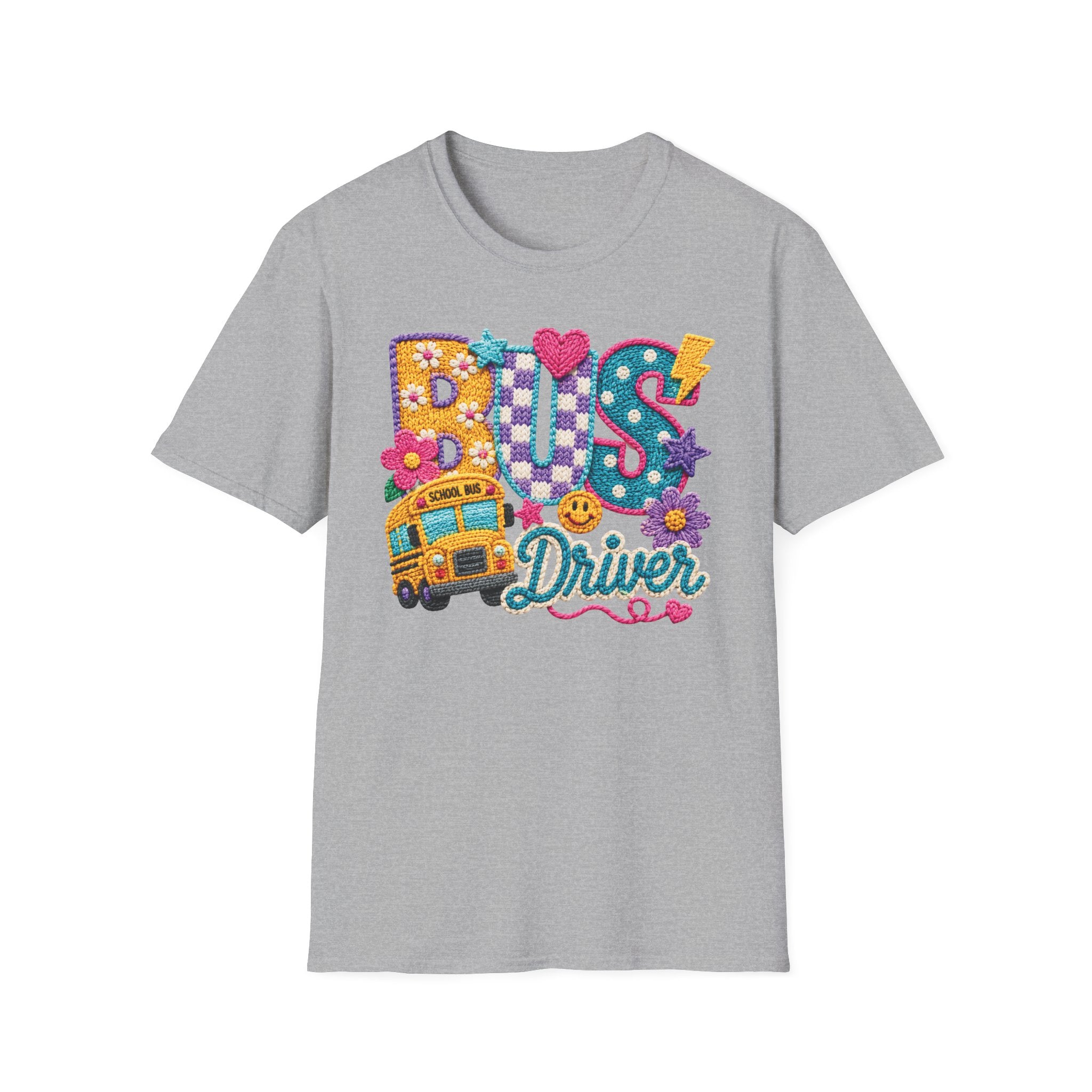 Bus Driver T-Shirt | Faux Crochet School Bus Graphic | Adult Unisex Gildan SoftStyle T-shirt