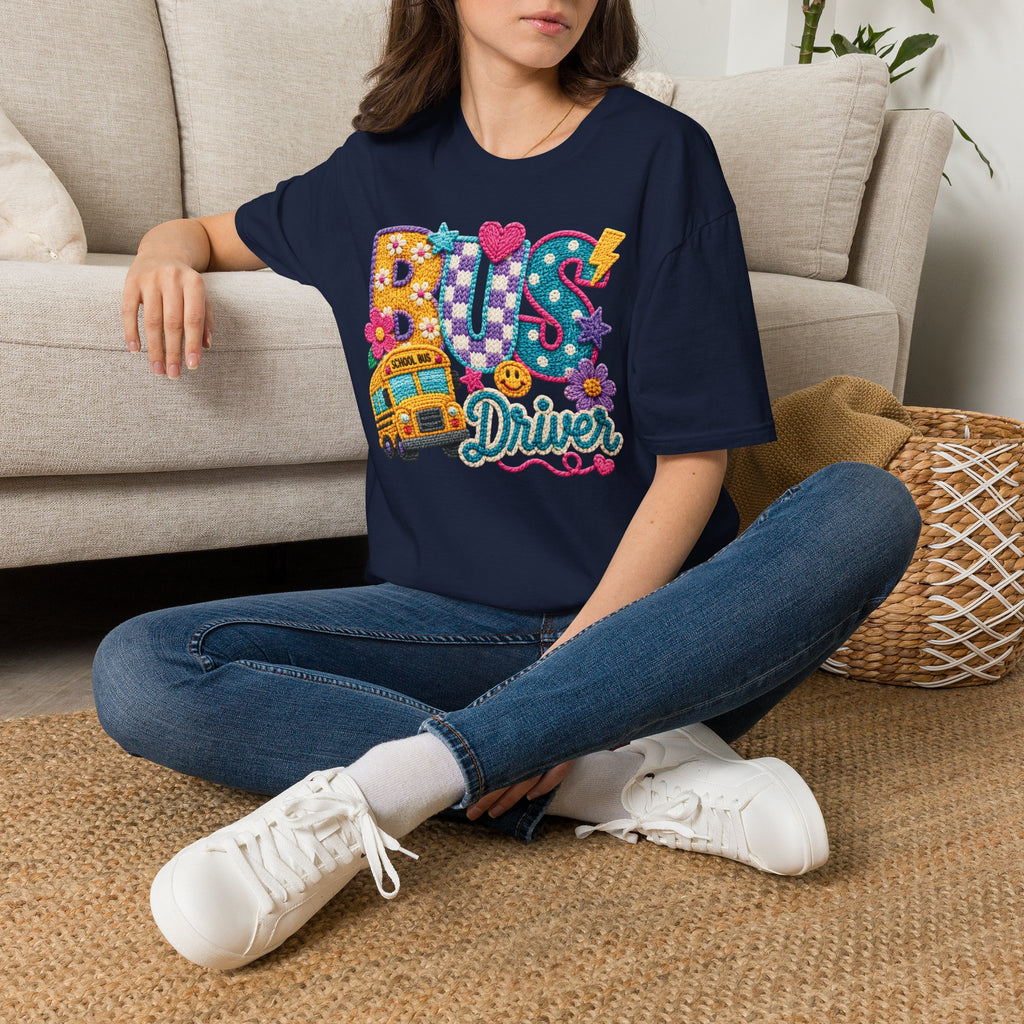 Bus Driver T-Shirt | Faux Crochet School Bus Graphic | Adult Unisex Gildan SoftStyle T-shirt