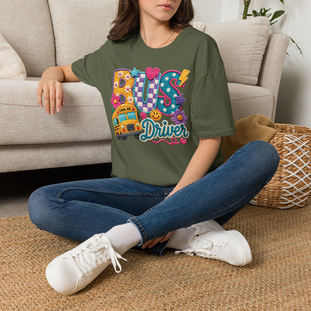 Bus Driver T-Shirt | Faux Crochet School Bus Graphic | Adult Unisex Gildan SoftStyle T-shirt