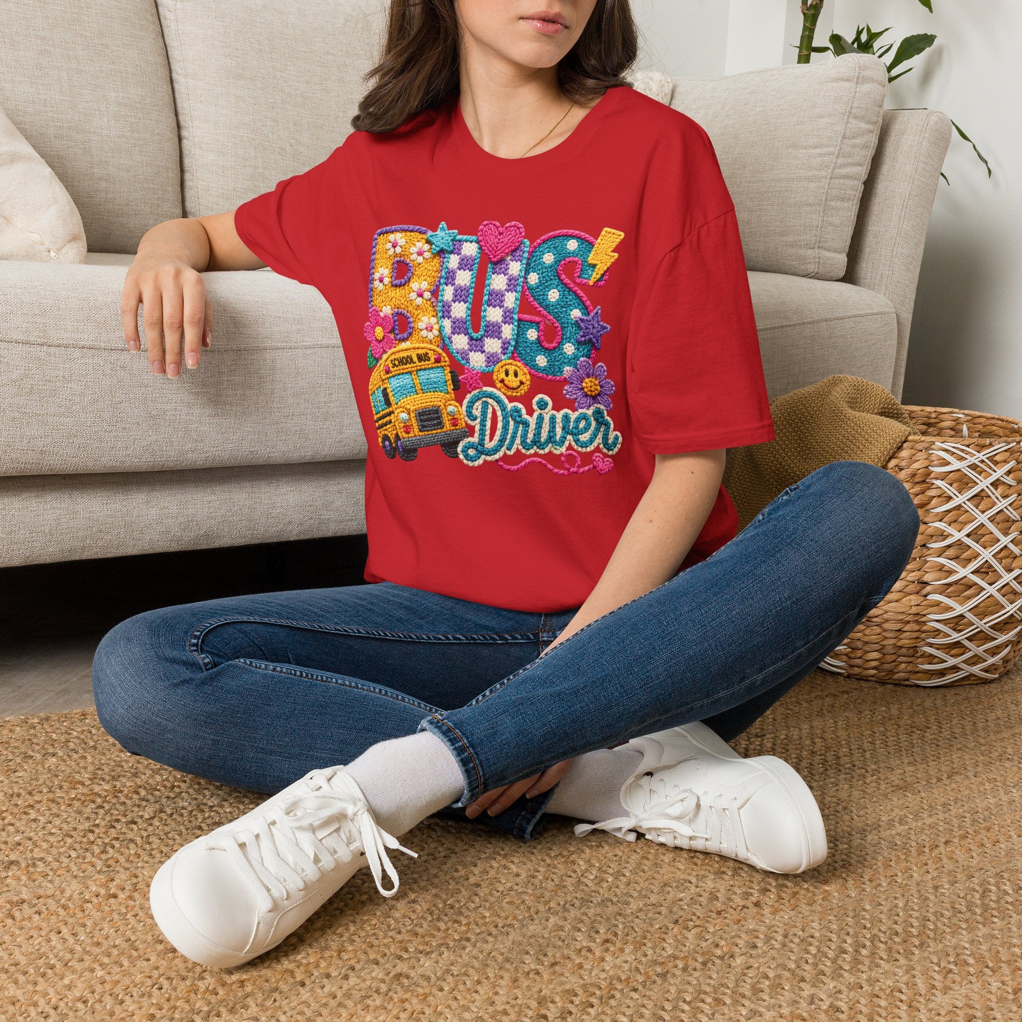 Bus Driver T-Shirt | Faux Crochet School Bus Graphic | Adult Unisex Gildan SoftStyle T-shirt