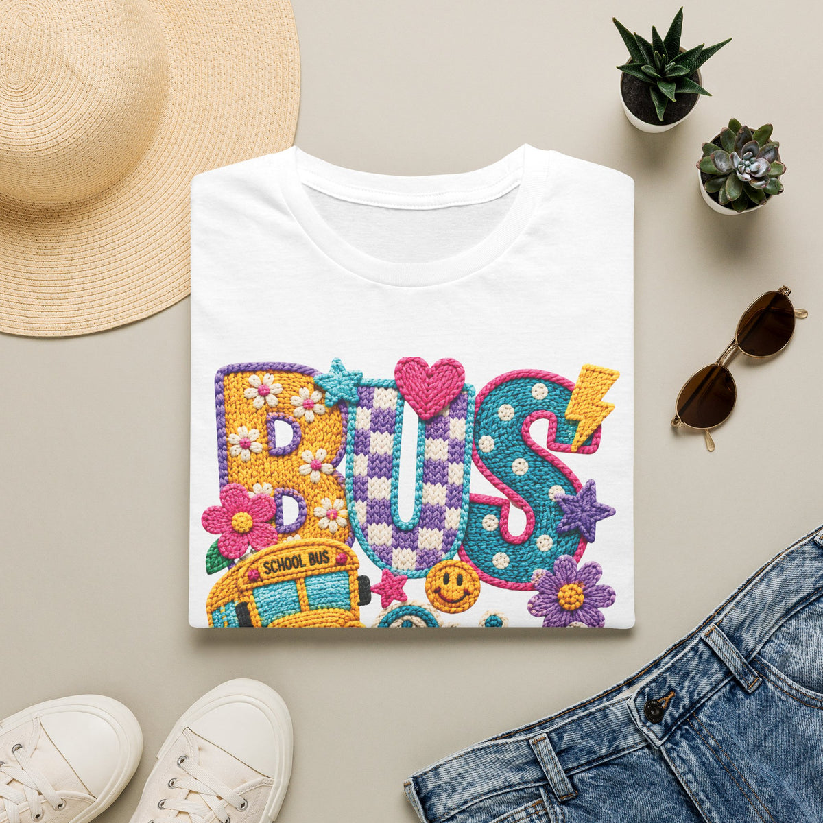 Bus Driver T-Shirt | Faux Crochet School Bus Graphic | Adult Unisex Gildan SoftStyle T-shirt