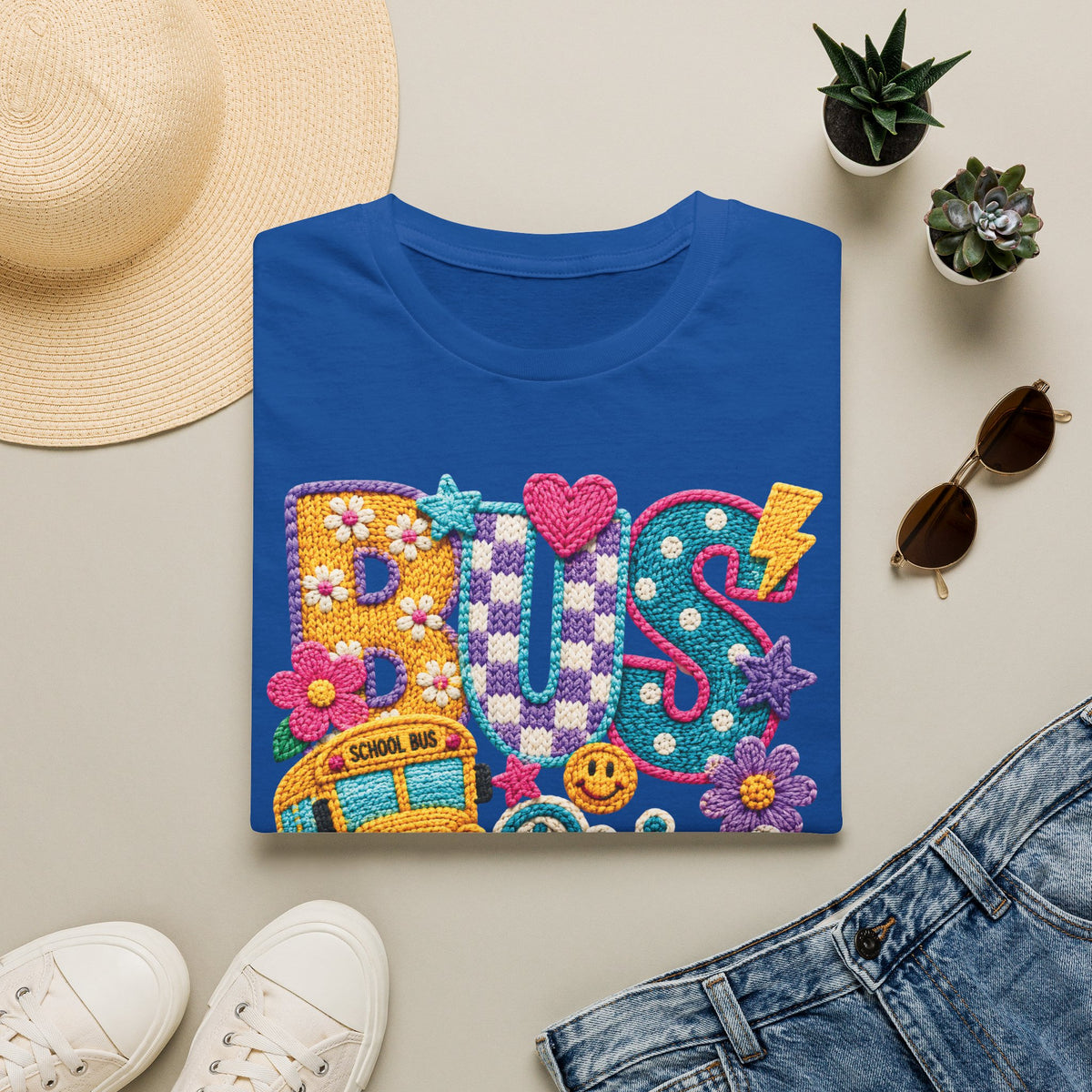 Bus Driver T-Shirt | Faux Crochet School Bus Graphic | Adult Unisex Gildan SoftStyle T-shirt
