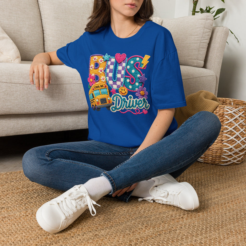 Bus Driver T-Shirt | Faux Crochet School Bus Graphic | Adult Unisex Gildan SoftStyle T-shirt