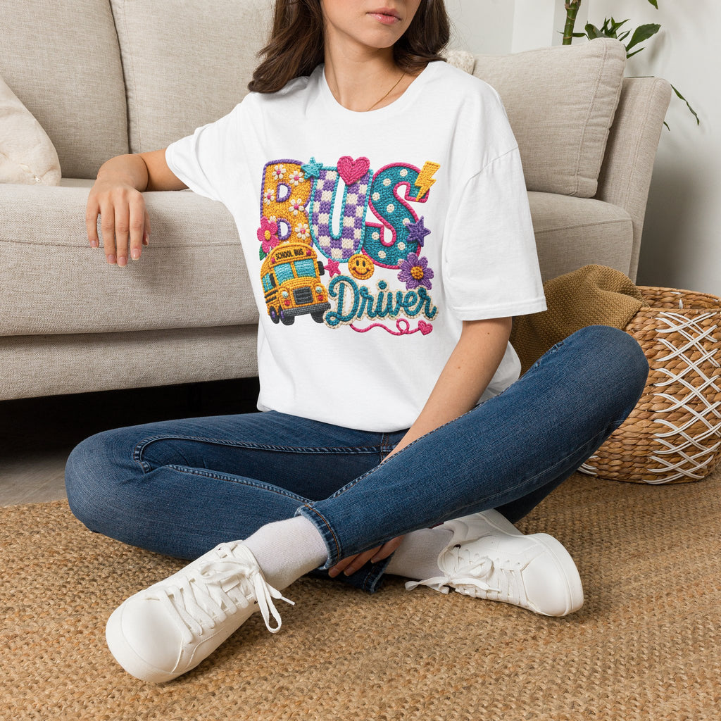 Bus Driver T-Shirt | Faux Crochet School Bus Graphic | Adult Unisex Gildan SoftStyle T-shirt