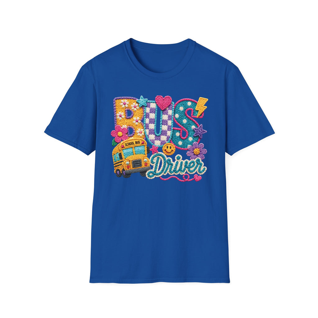 Bus Driver T-Shirt | Faux Crochet School Bus Graphic | Adult Unisex Gildan SoftStyle T-shirt
