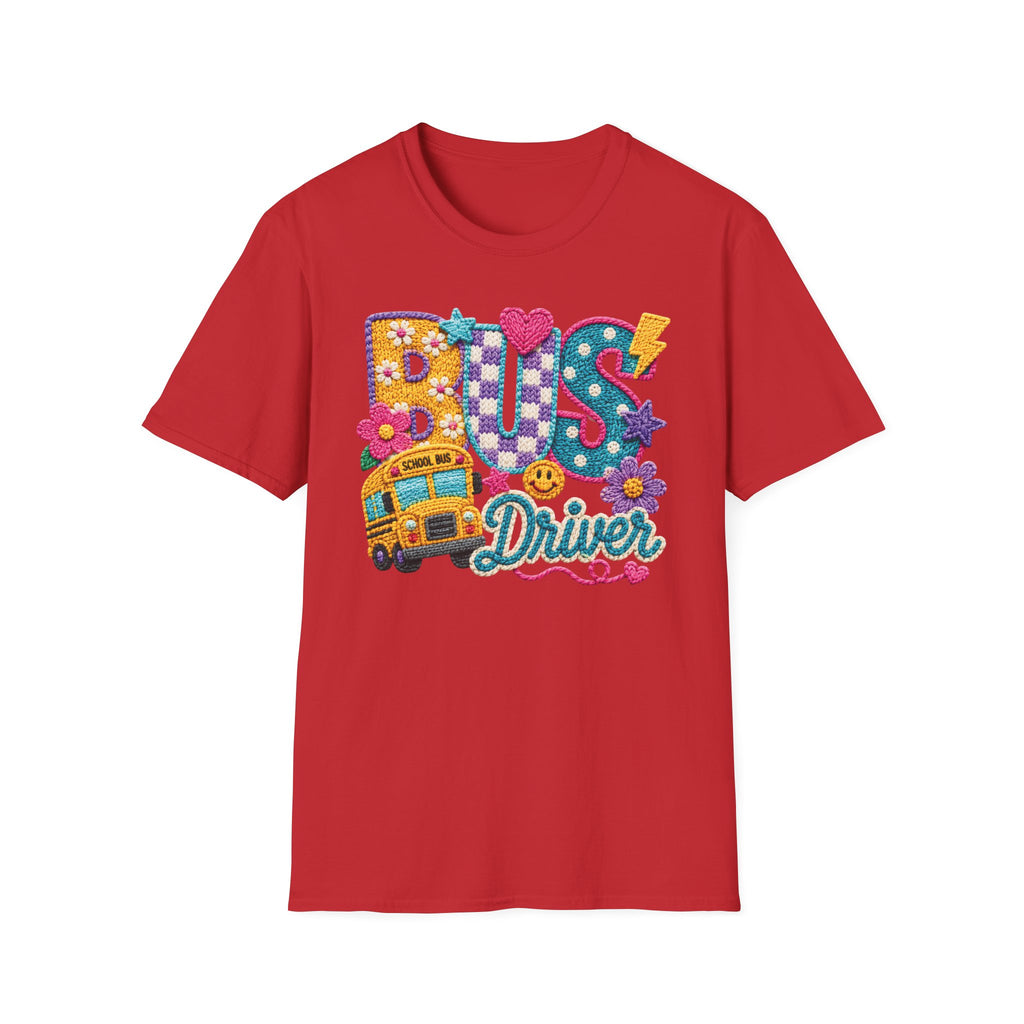 Bus Driver T-Shirt | Faux Crochet School Bus Graphic | Adult Unisex Gildan SoftStyle T-shirt