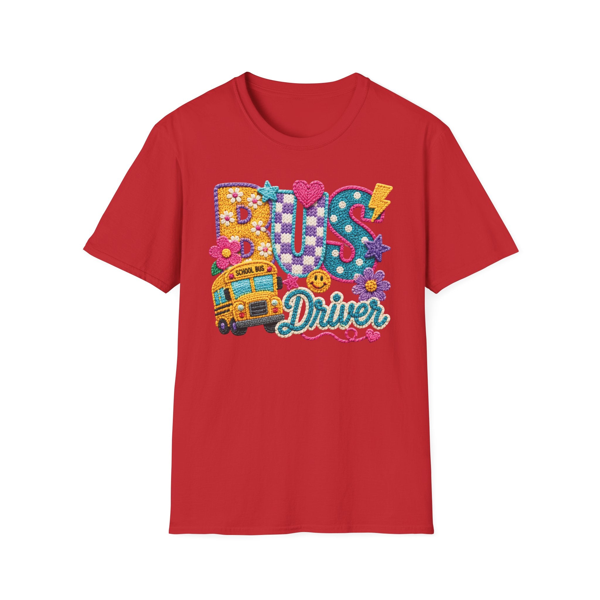 Bus Driver T-Shirt | Faux Crochet School Bus Graphic | Adult Unisex Gildan SoftStyle T-shirt