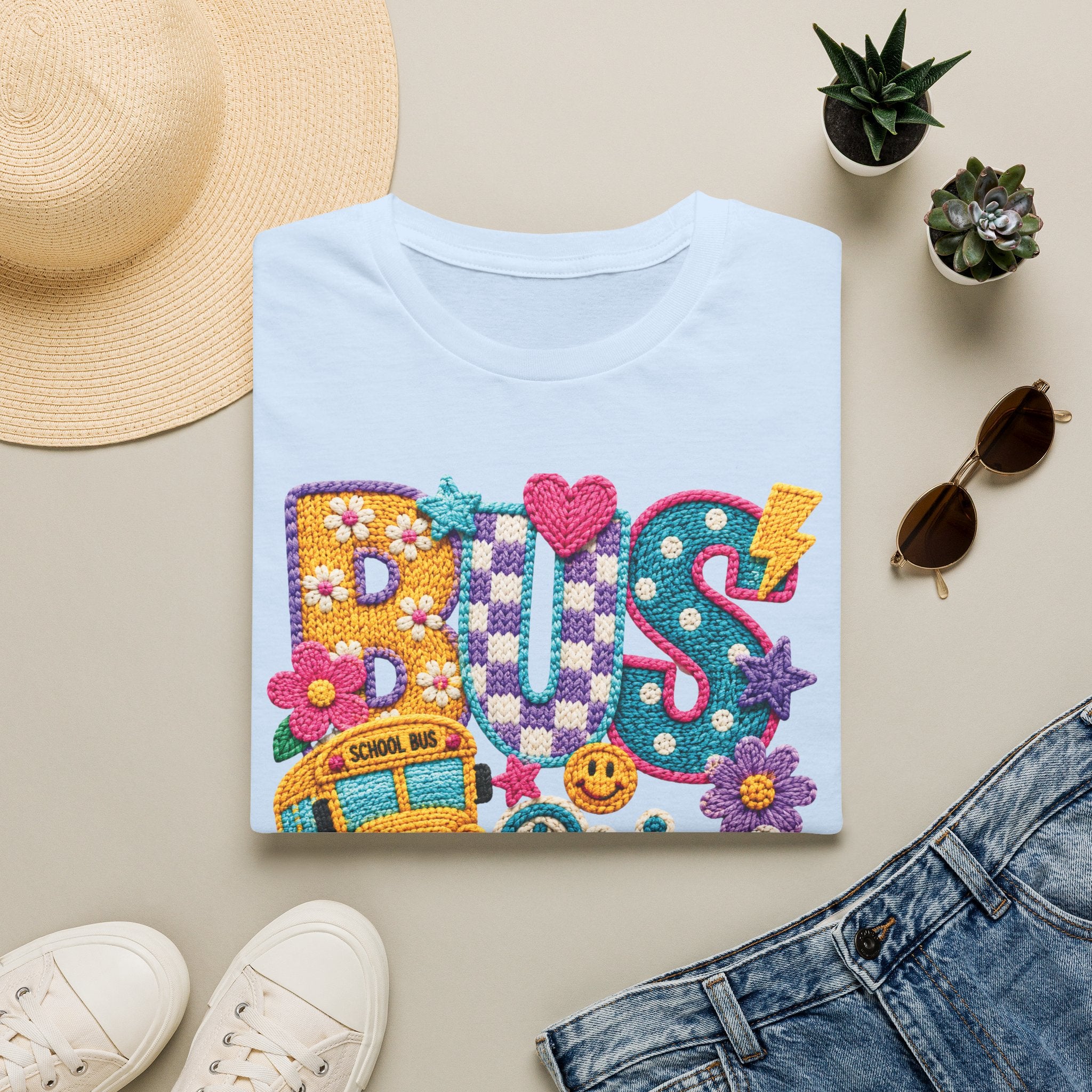 Bus Driver T-Shirt | Faux Crochet School Bus Graphic | Adult Unisex Gildan SoftStyle T-shirt