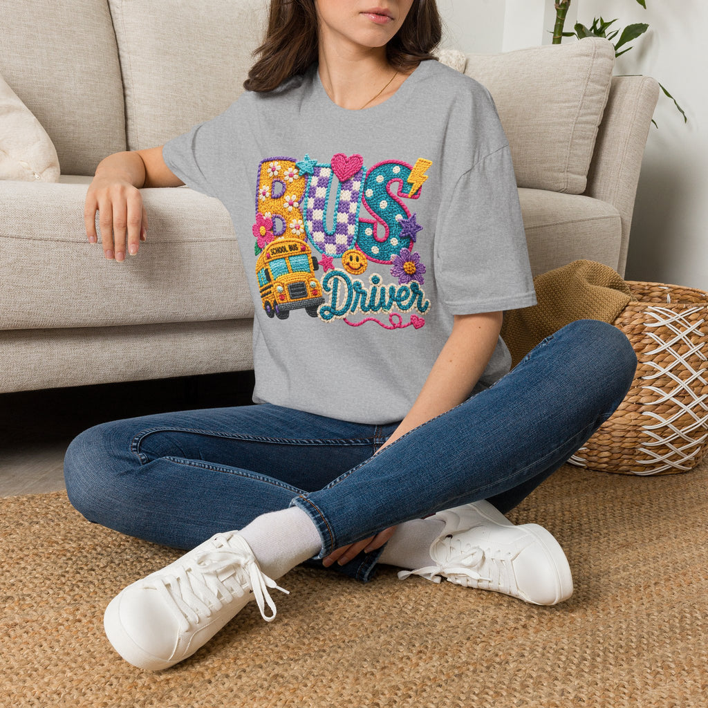 Bus Driver T-Shirt | Faux Crochet School Bus Graphic | Adult Unisex Gildan SoftStyle T-shirt