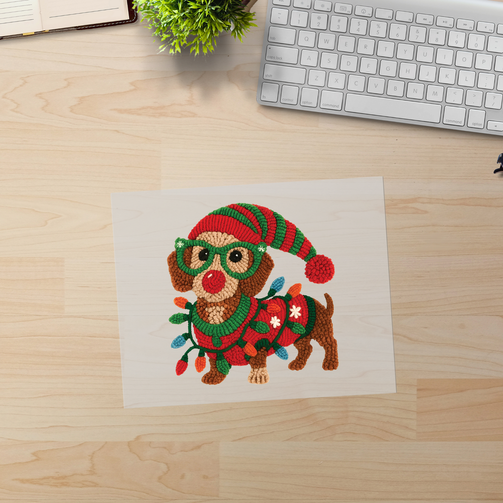 Faux Crochet Christmas Dachsund DTF Transfer