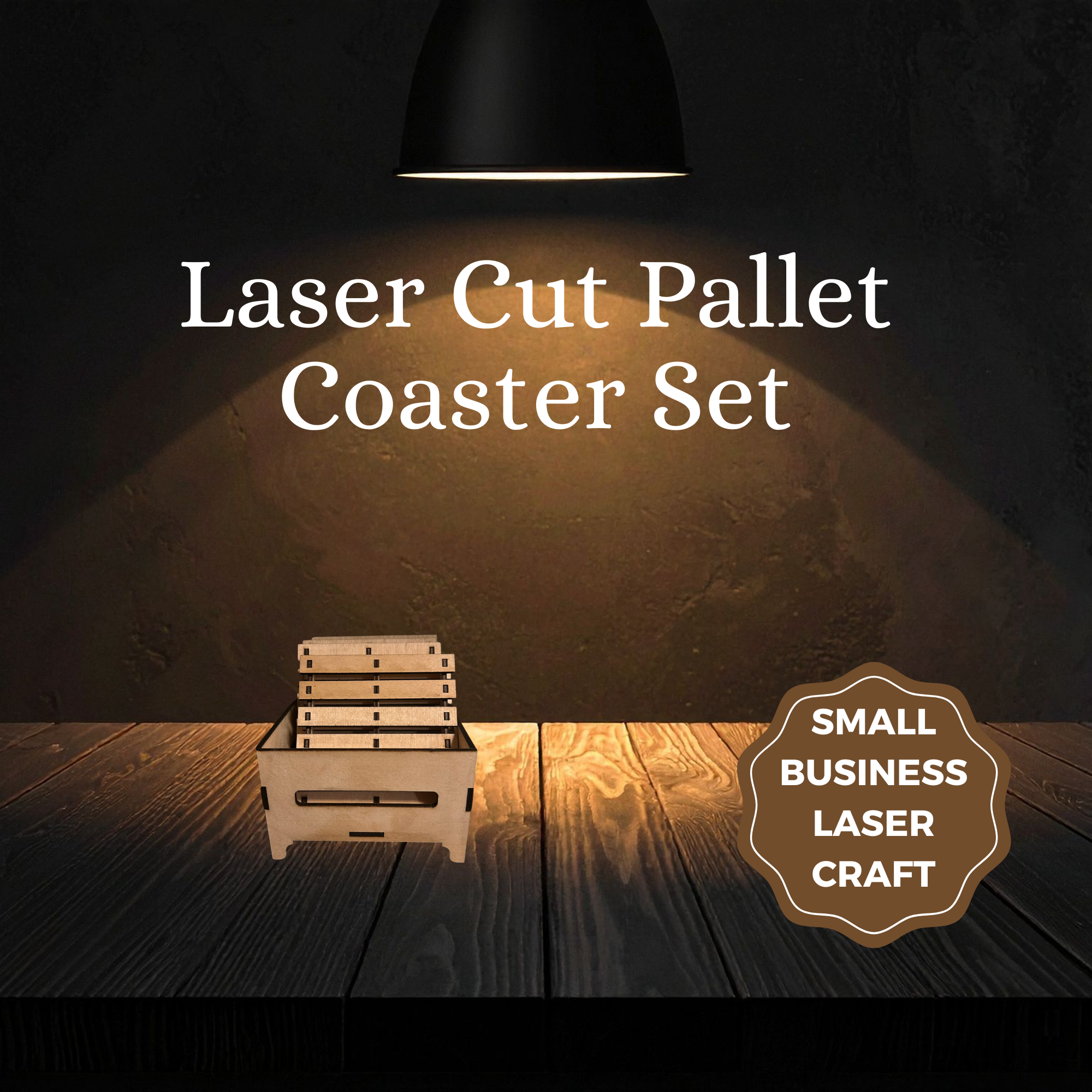 Rustic Pallet Coaster Set with Wooden Crate | Handmade Birchwood Laser Cut Drink Coasters | Farmhouse Gift Set