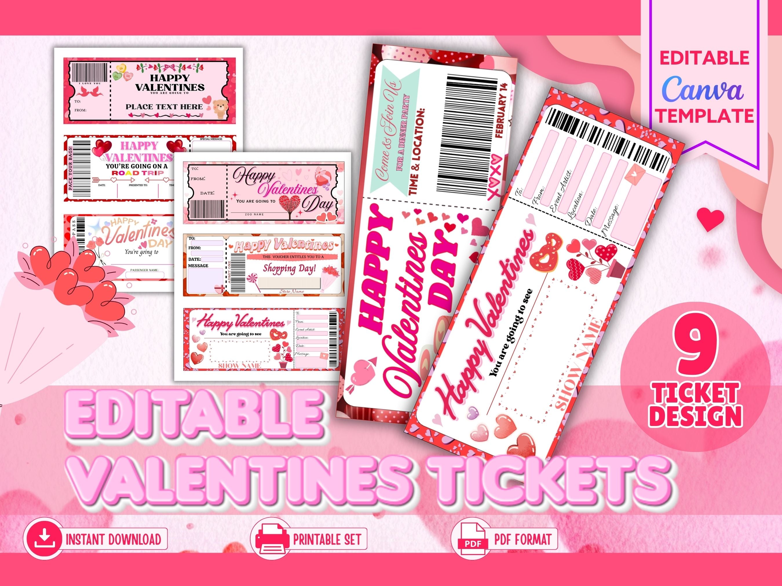 Editable Valentine’s Tickets Canva Template Set