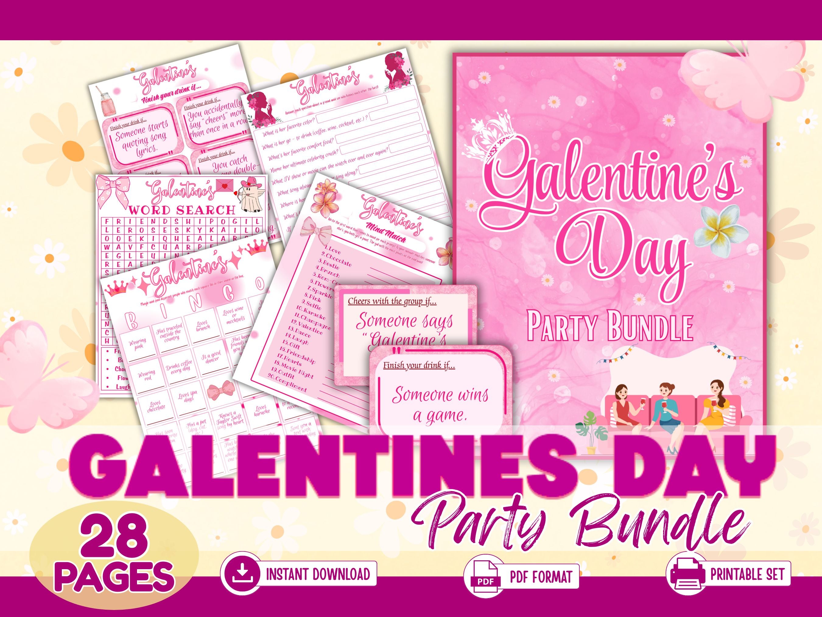 Galentine’s Day Party Bundle | Girls Night Games & Activities | Printable Galentine Games | Instant Download PDF