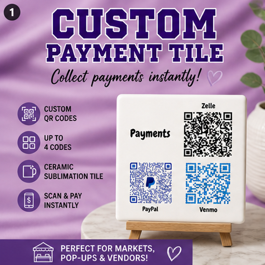 Custom QR Code Payment Tile | Scan to Pay Ceramic Coaster Sign for Vendors, Markets & Small Businesses