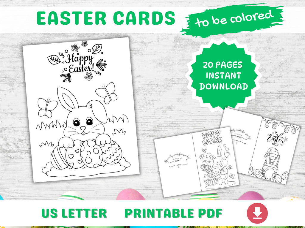 🐰 Coloring Easter Cards – Printable Easter Cards for Kids (PDF)