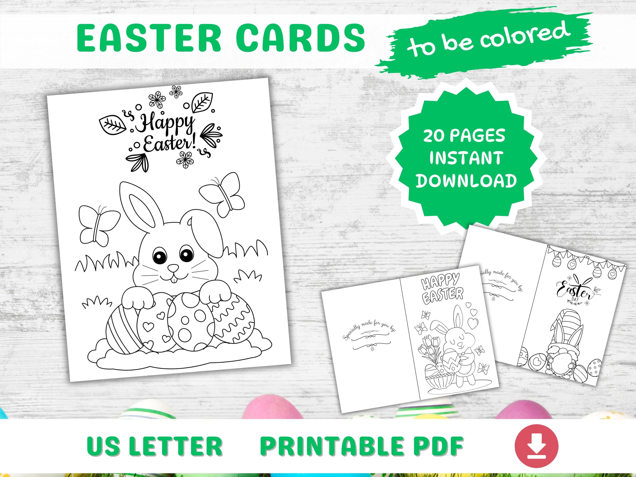 🐰 Coloring Easter Cards – Printable Easter Cards for Kids (PDF)