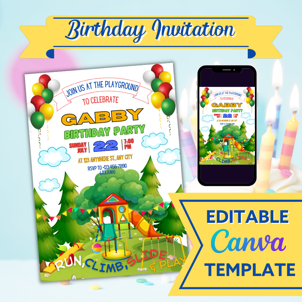 Playground Birthday Invitation – Editable Canva Template (5x7)