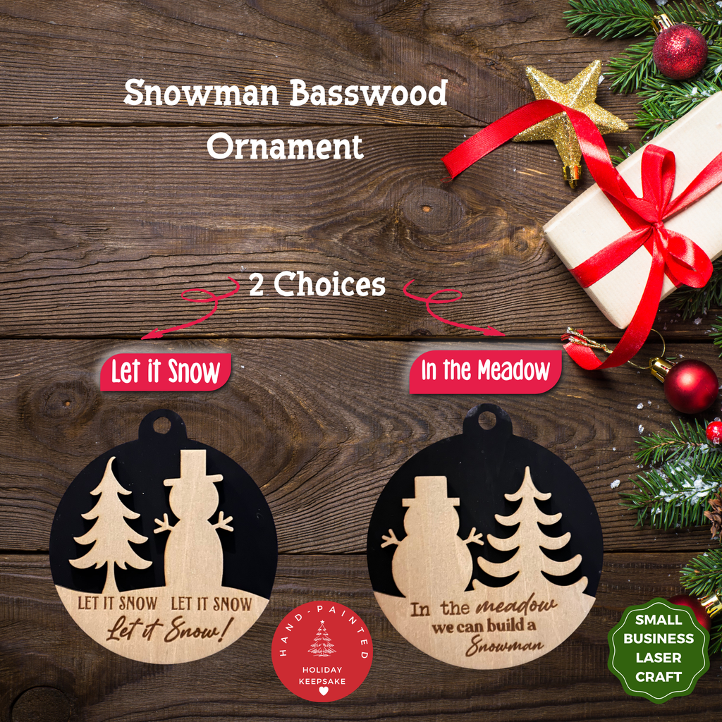 Snowman Basswood Ornament – Hand-painted Holiday Keepsake - Laser Cut Ornaments