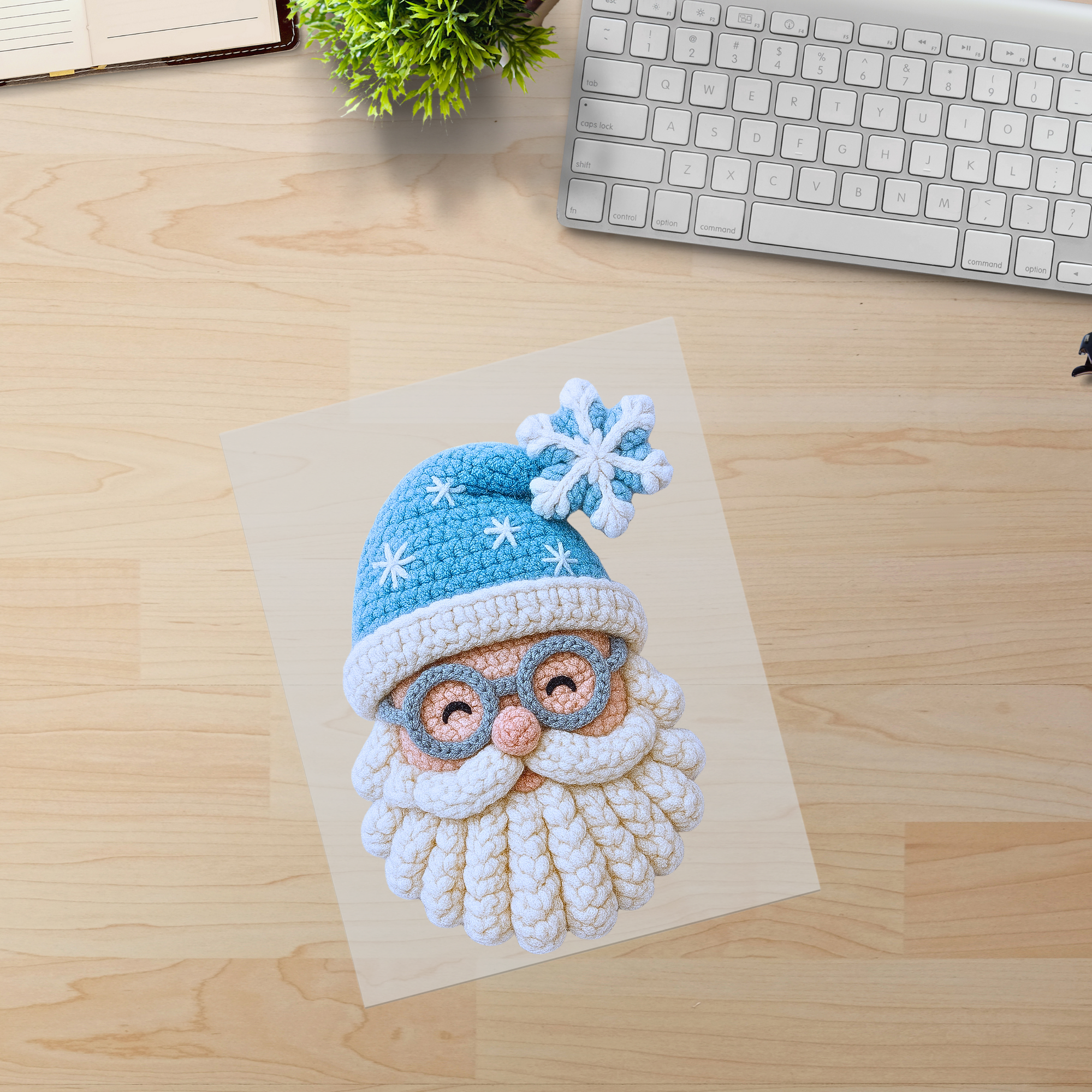 Faux Crochet Santa Blue Hat DTF Transfer