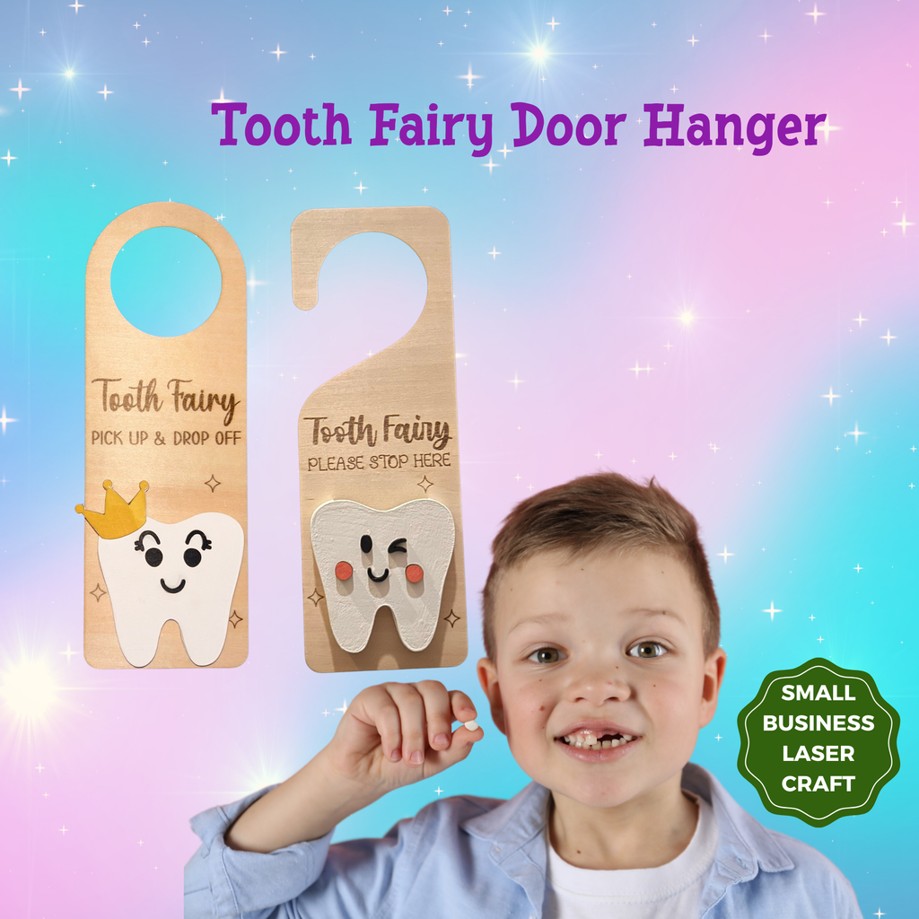 Tooth Fairy Door Hanger – Personalized Wooden Tooth Fairy Sign | Kids Tooth Fairy Gift | Laser Engraved Basswood Door Hanger with Pocket