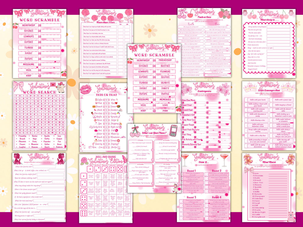 Galentine’s Day Party Bundle | Girls Night Games & Activities | Printable Galentine Games | Instant Download PDF