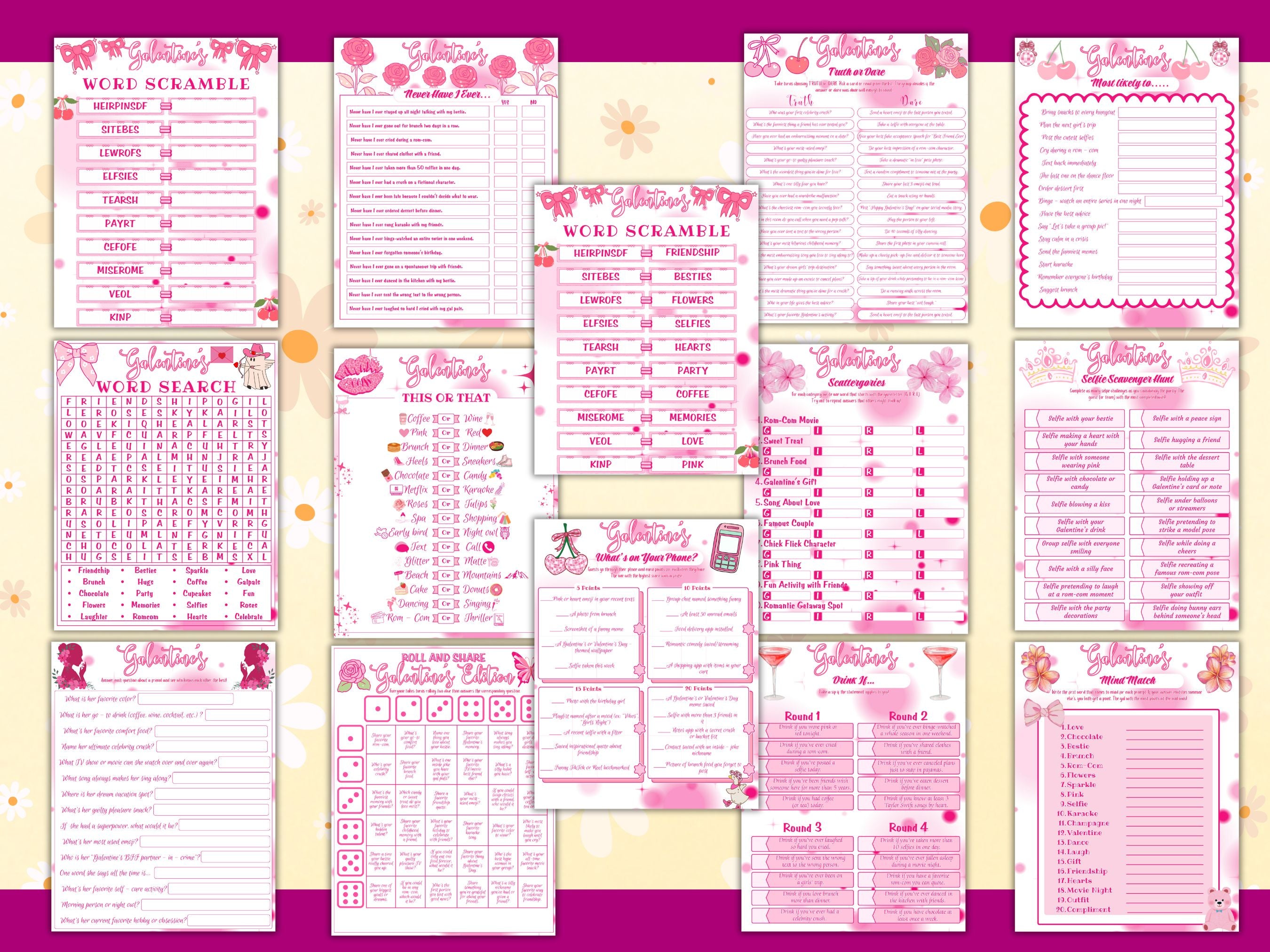 Galentine’s Day Party Bundle | Girls Night Games & Activities | Printable Galentine Games | Instant Download PDF