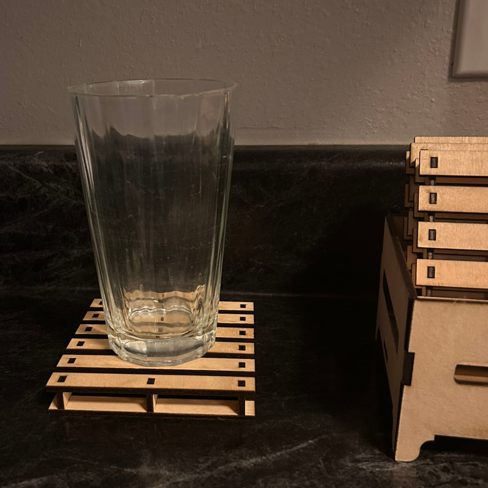 Rustic Pallet Coaster Set with Wooden Crate | Handmade Birchwood Laser Cut Drink Coasters | Farmhouse Gift Set