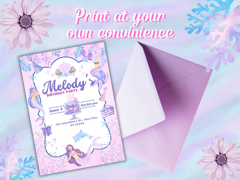 🧜‍♀️ Mermaid Birthday Invitation – Editable Canva Template (Digital Download)