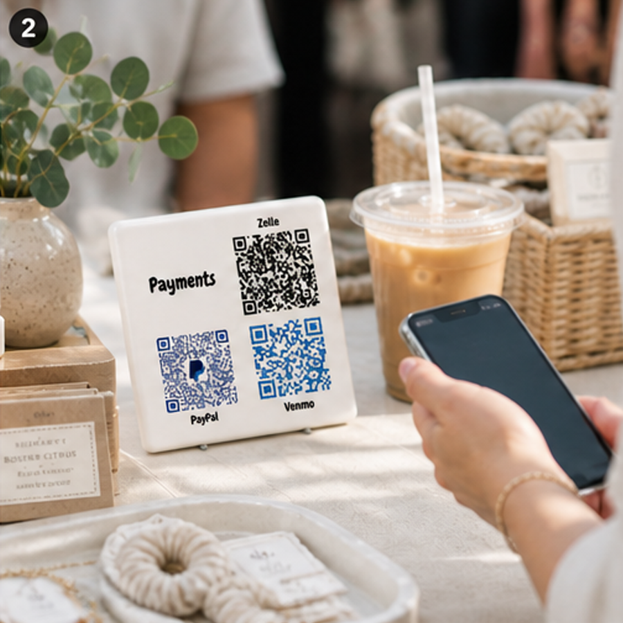 Custom QR Code Payment Tile | Scan to Pay Ceramic Coaster Sign for Vendors, Markets & Small Businesses