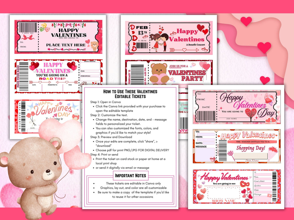 Editable Valentine’s Tickets Canva Template Set