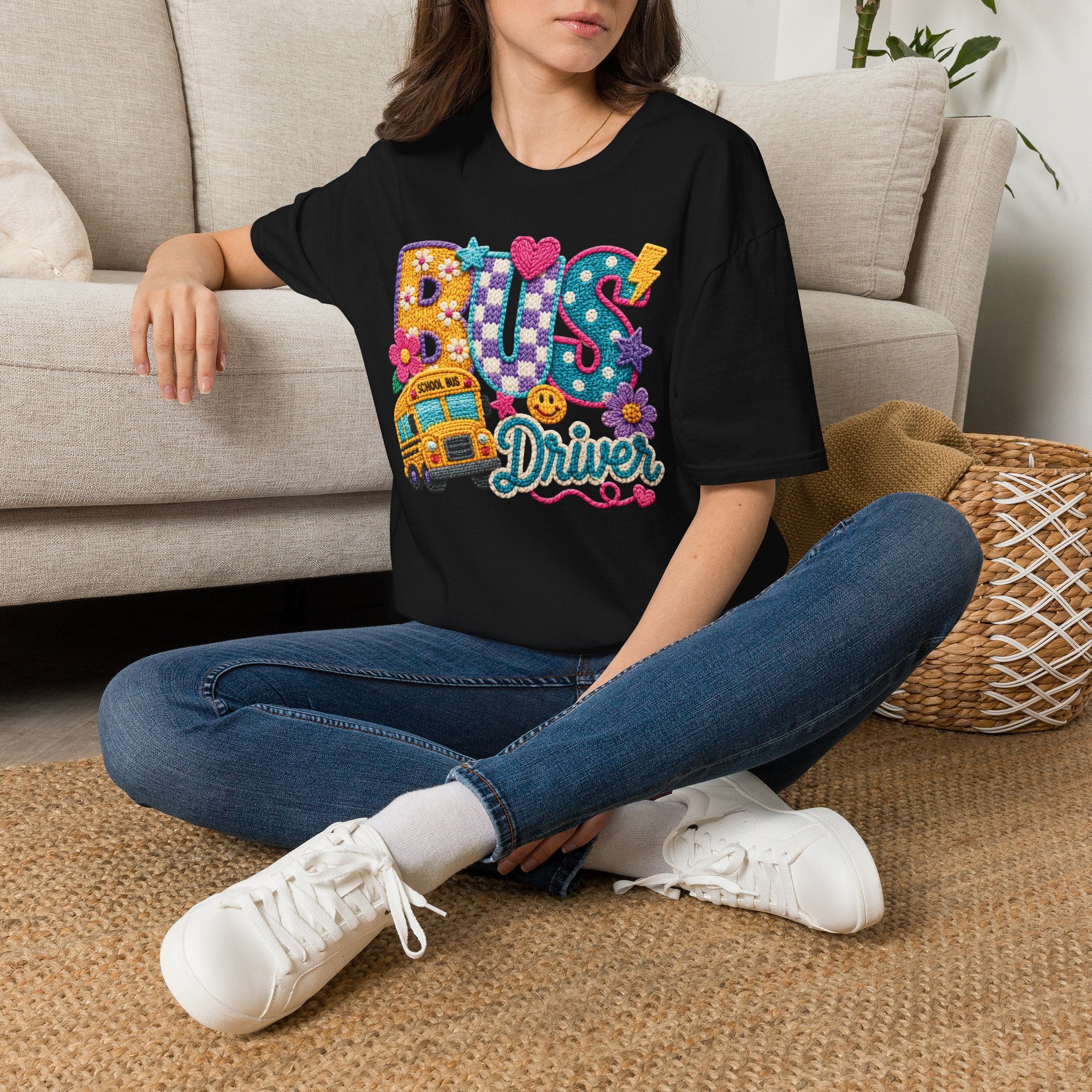 Bus Driver T-Shirt | Faux Crochet School Bus Graphic | Adult Unisex Gildan SoftStyle T-shirt