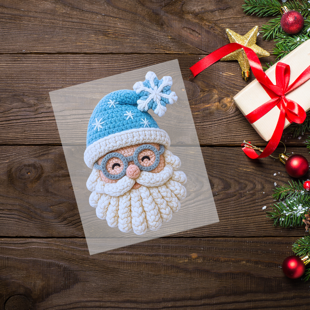 Faux Crochet Santa Blue Hat DTF Transfer