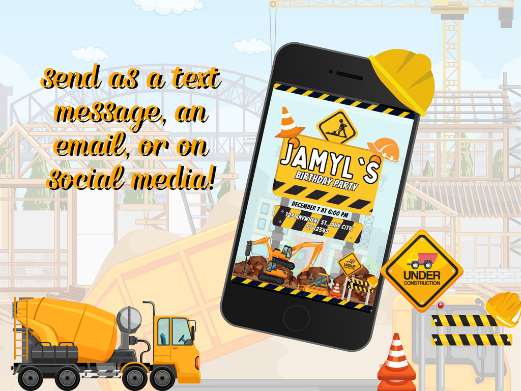 Construction Birthday Invitation – Editable Canva Template (5x7)