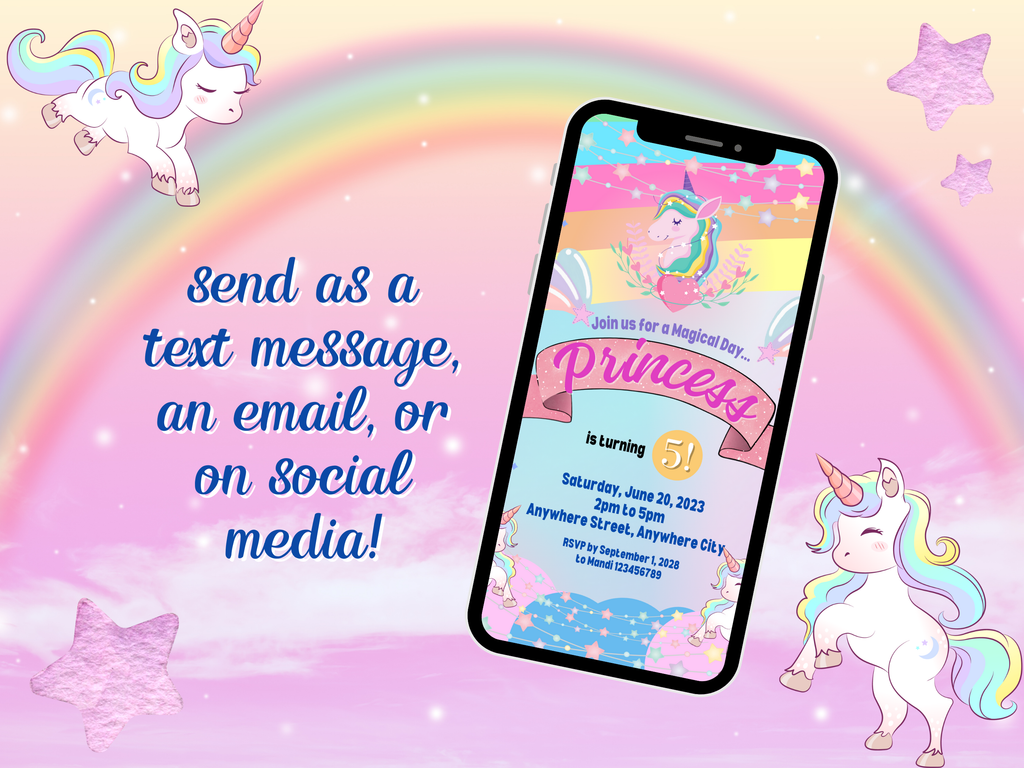 Rainbow Princess Birthday Invitation – Editable Canva Template (5x7)