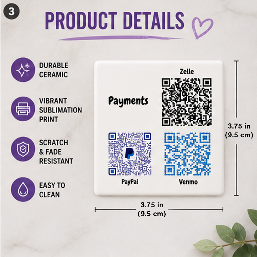 Custom QR Code Payment Tile | Scan to Pay Ceramic Coaster Sign for Vendors, Markets & Small Businesses