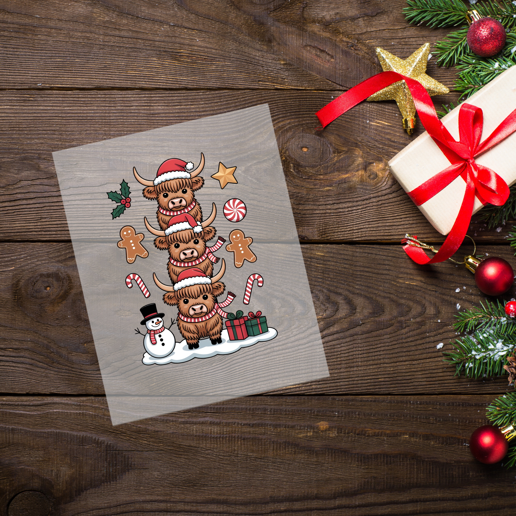 Christmas Highland Cows DTF Transfer