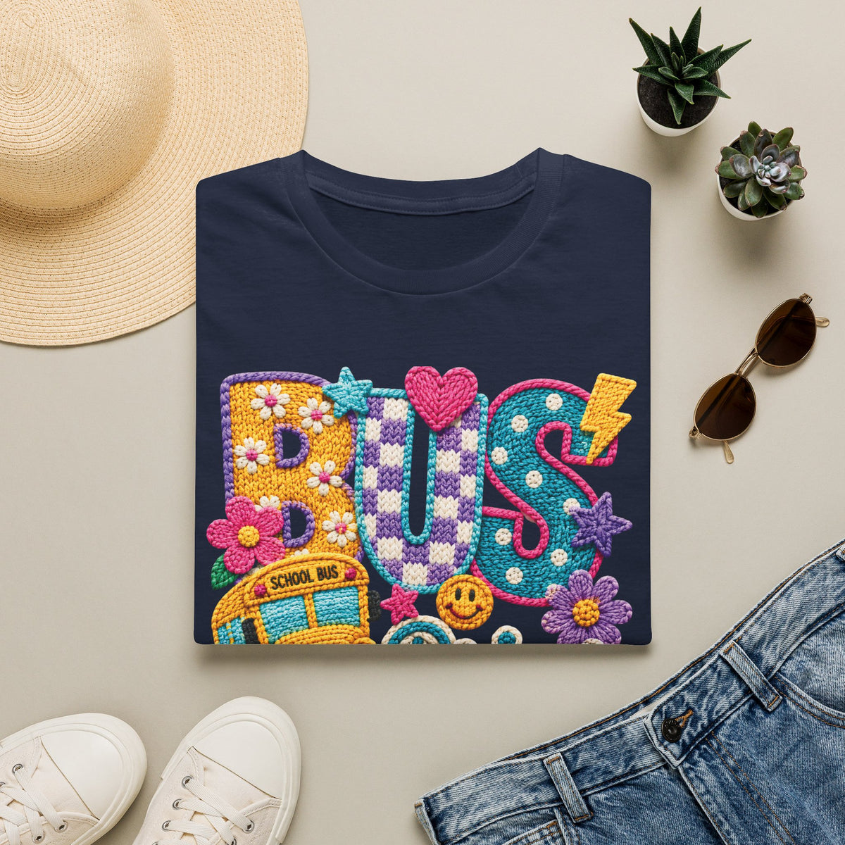 Bus Driver T-Shirt | Faux Crochet School Bus Graphic | Adult Unisex Gildan SoftStyle T-shirt