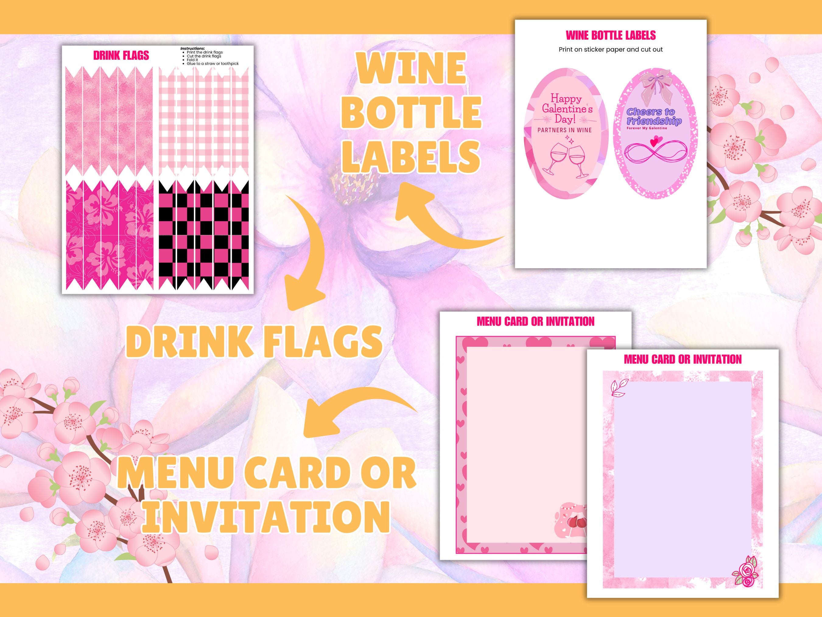 Galentine’s Day Party Printables | Pink Party Decor Set | Printable Decorations | Instant Download PDF