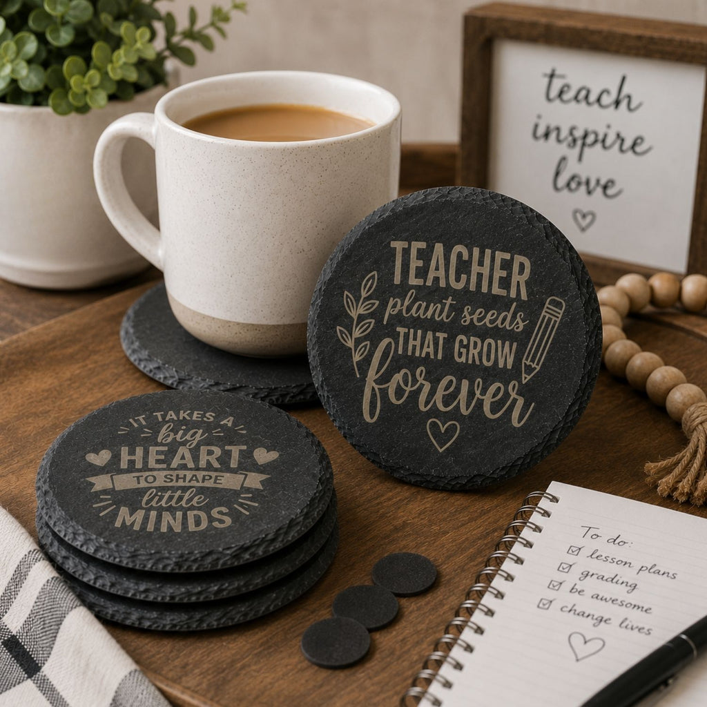 Custom Slate Coaster Set | Personalized Laser-Engraved Coasters with Your Logo, Monogram or Design