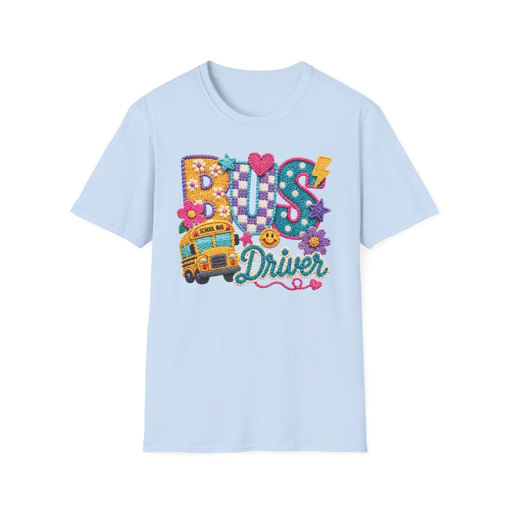 Bus Driver T-Shirt | Faux Crochet School Bus Graphic | Adult Unisex Gildan SoftStyle T-shirt