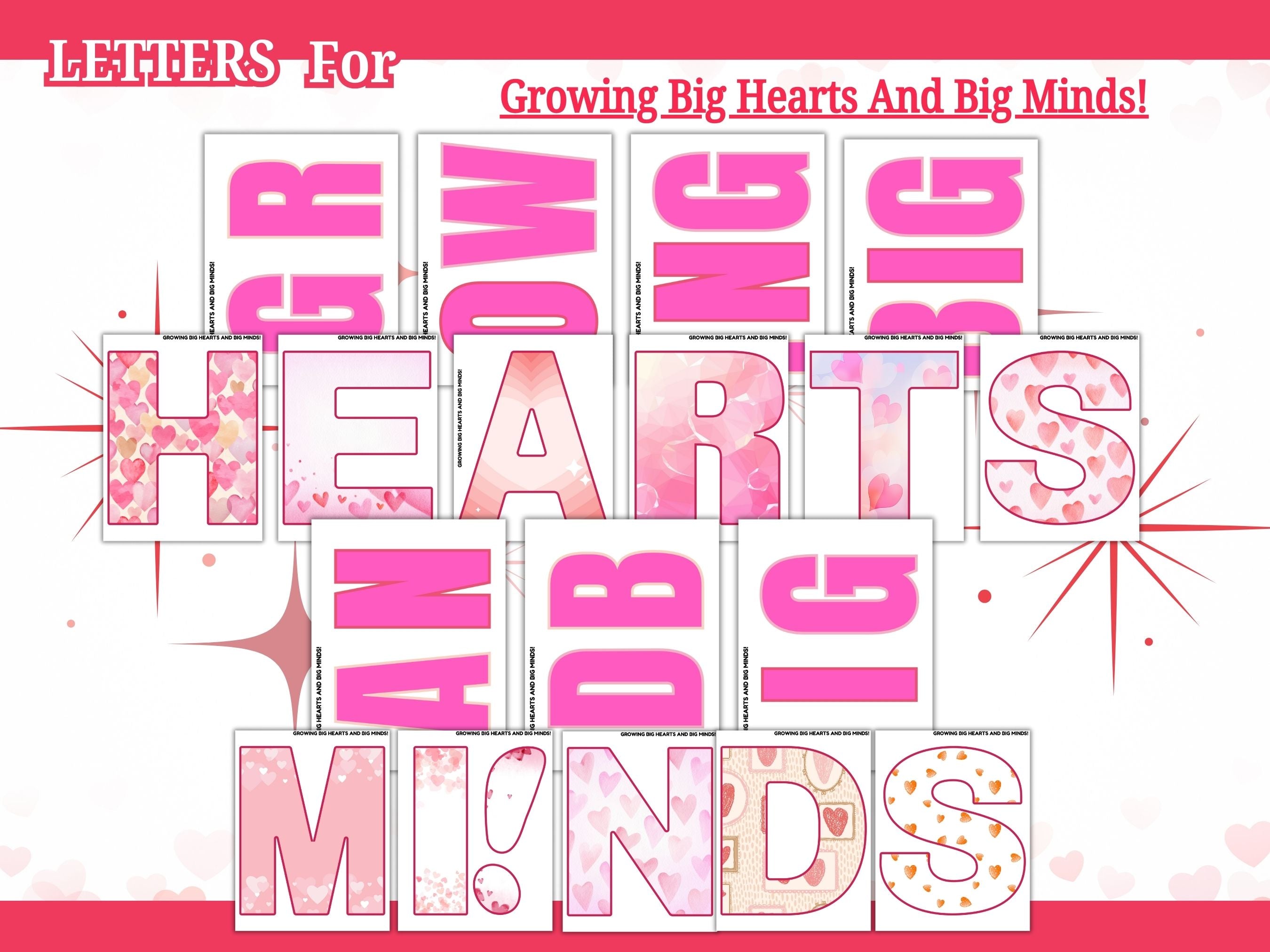 Valentine’s Themed Bulletin Board Kit | Growing Big Hearts & Big Minds | Classroom Valentine Decor | Printable PDF