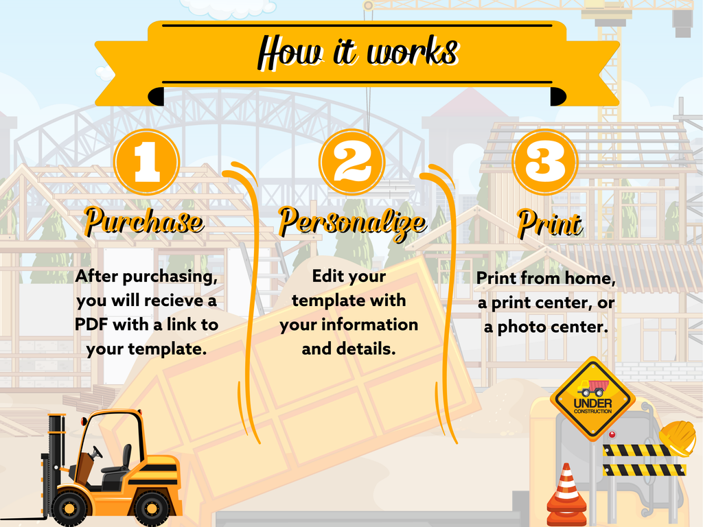 Construction Birthday Invitation – Editable Canva Template (5x7)
