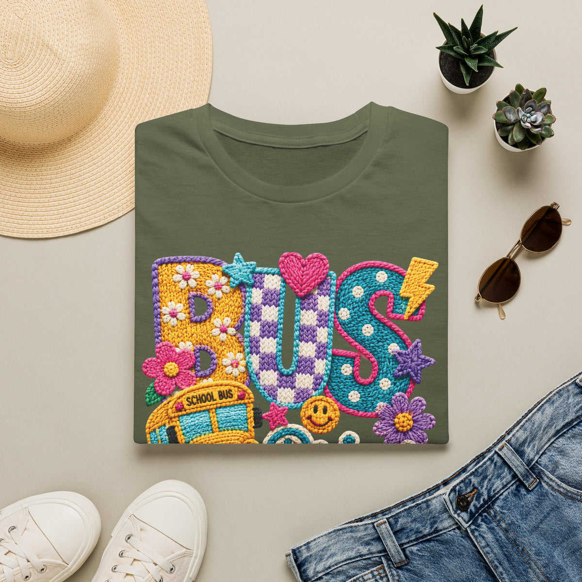 Bus Driver T-Shirt | Faux Crochet School Bus Graphic | Adult Unisex Gildan SoftStyle T-shirt