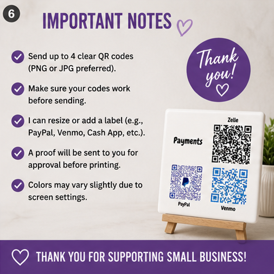 Custom QR Code Payment Tile | Scan to Pay Ceramic Coaster Sign for Vendors, Markets & Small Businesses