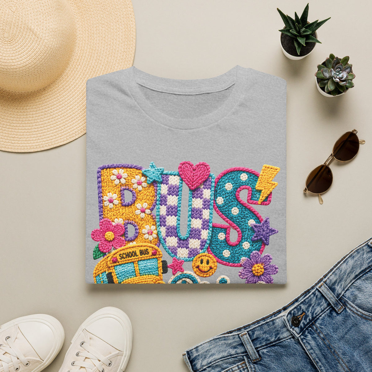 Bus Driver T-Shirt | Faux Crochet School Bus Graphic | Adult Unisex Gildan SoftStyle T-shirt