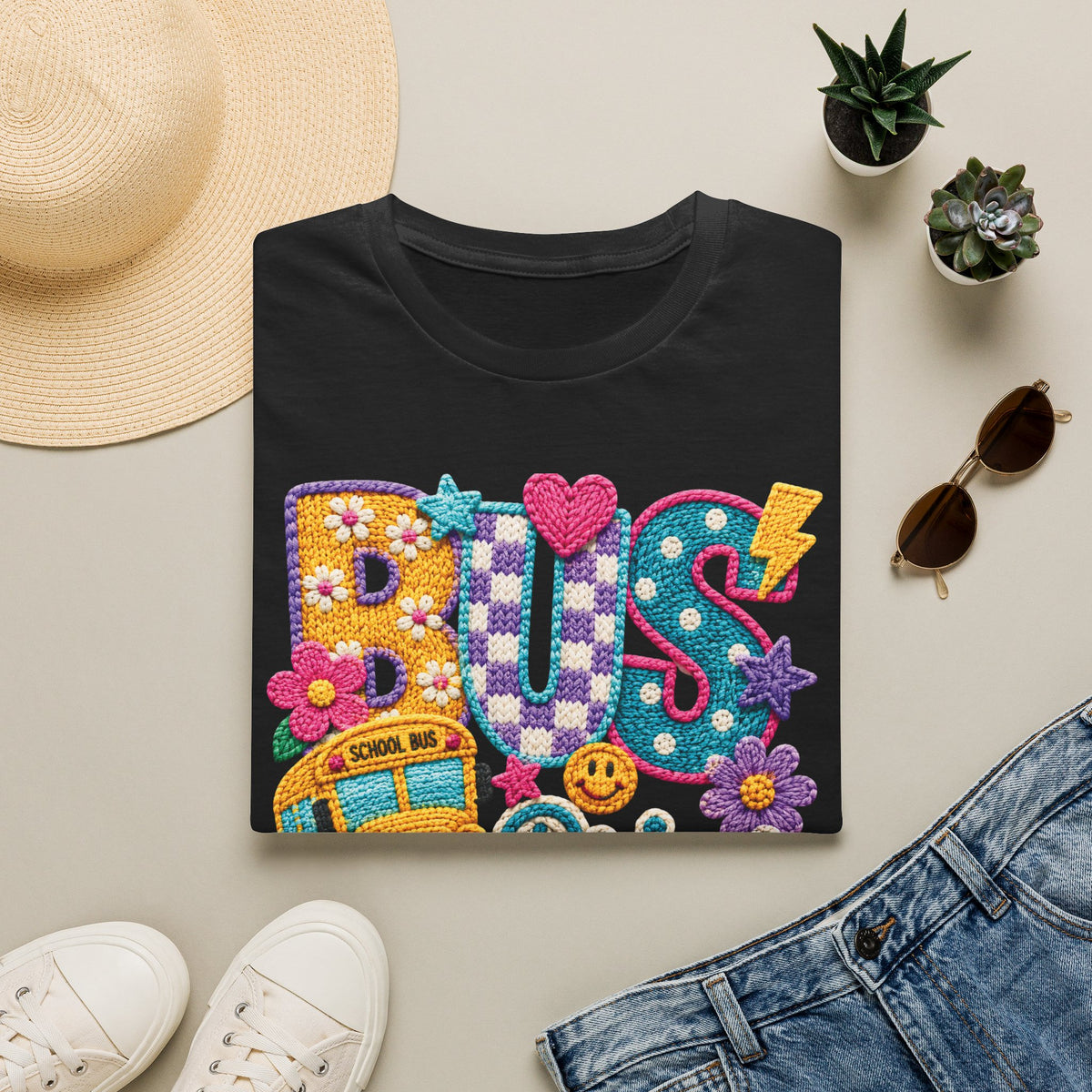 Bus Driver T-Shirt | Faux Crochet School Bus Graphic | Adult Unisex Gildan SoftStyle T-shirt