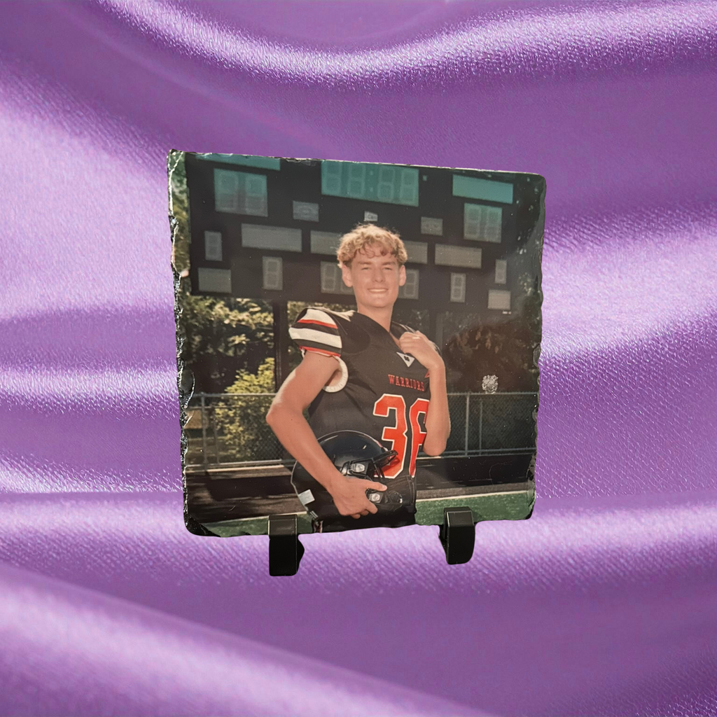 Custom Photo Slate – 6″ Square Sublimation Stone with Display Stand | Personalized Gift