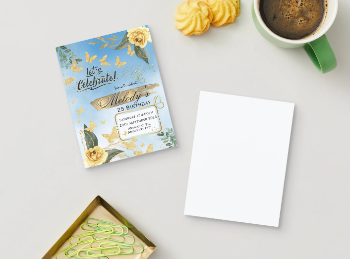 Butterfly Birthday Personalized Printed Party Invitations | Small or Large Size with Envelopes