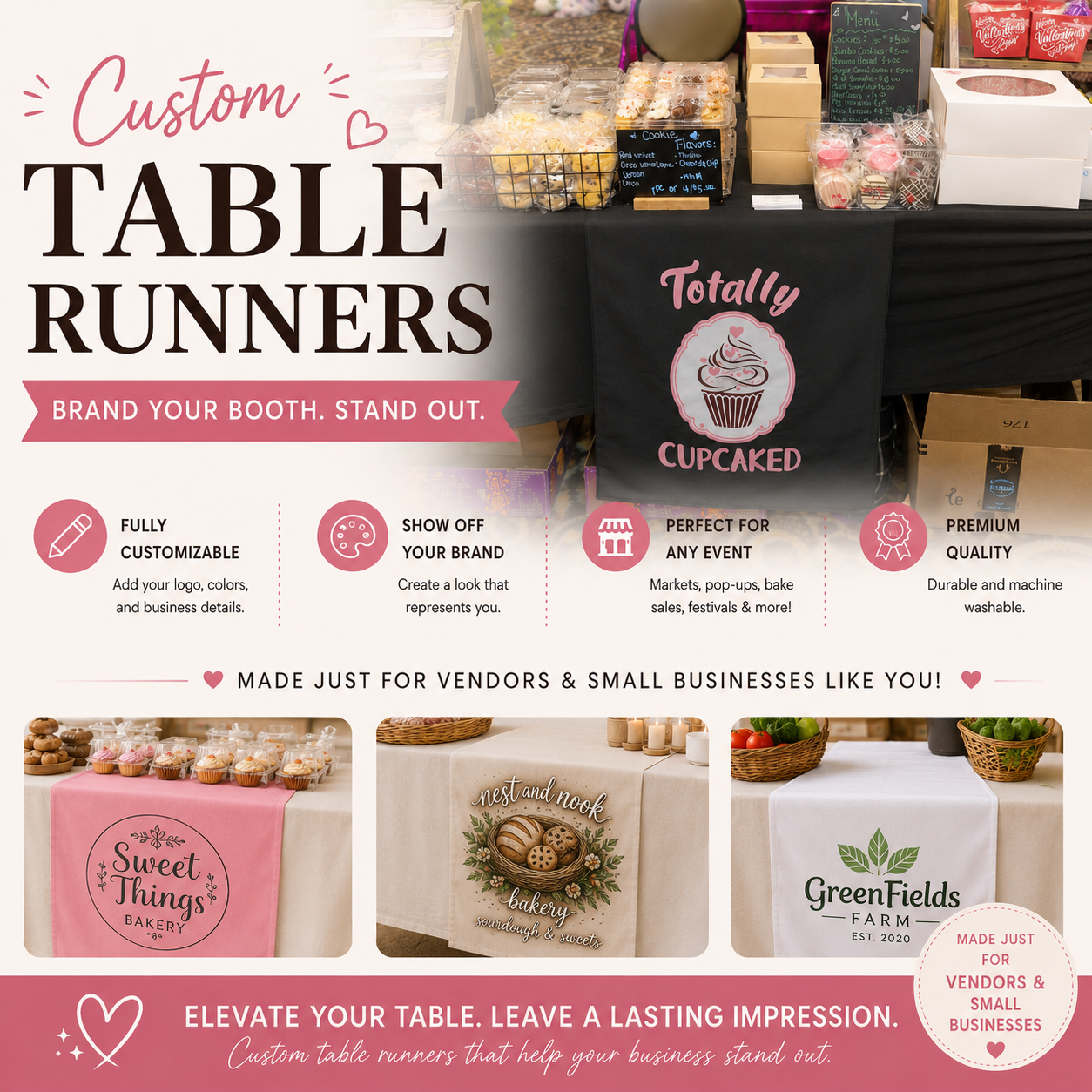 Custom Logo Table Runner for Vendor Booths & Small Businesses